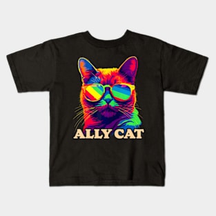 LGBT Cute Ally Cat Gay Pride LGBTQ Flag Pride Gear Kids T-Shirt